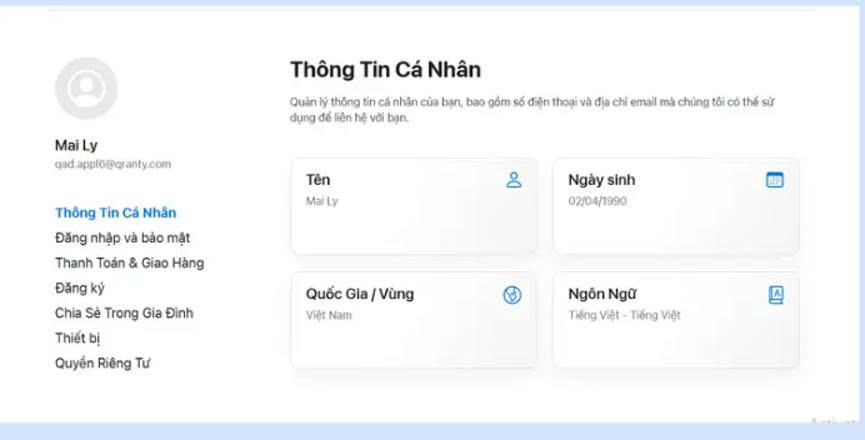 Giao diện Tạo tài khoản Apple ID